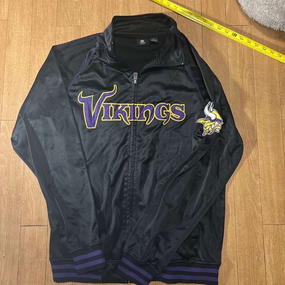 NFL Team Apparel Minnesota Vikings Track Jacket Black Purple Mens XLT Full Zip